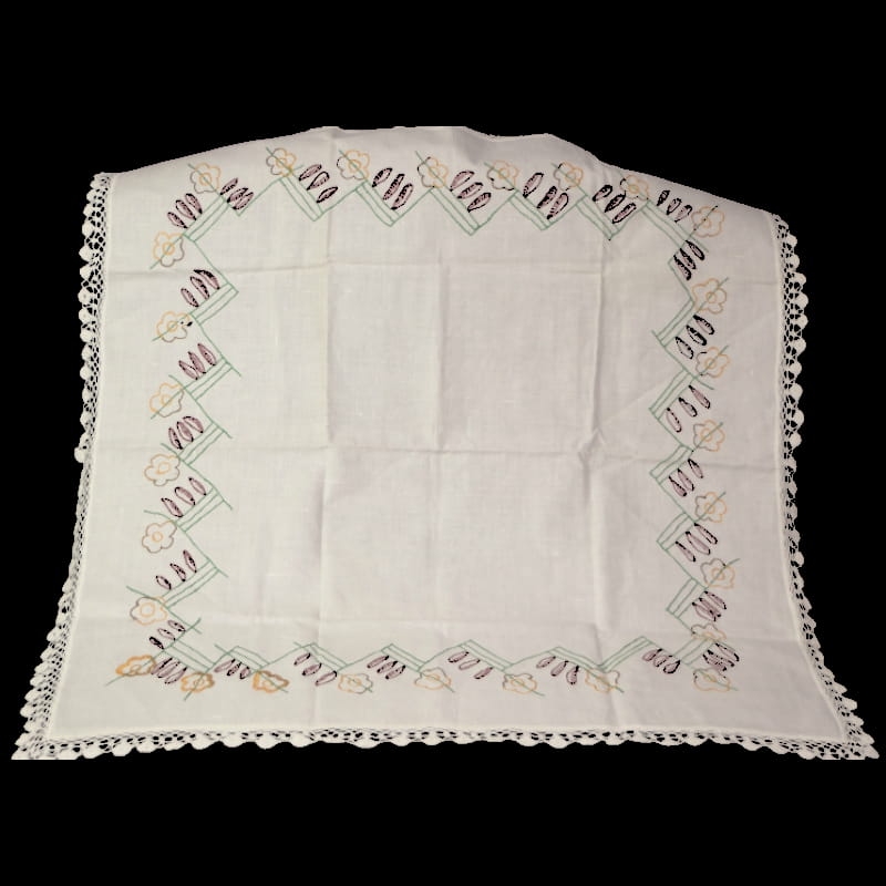 18654 PŁÓTNO HAFTY I SZYDEŁKOWA KORONKA STARY OBRUS 92 X 92 CM.jpg