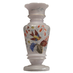 SECESJA WRZOSOWY WAZON EMALIĄ MALOWANY KWIATY I PTAK FRANCJA