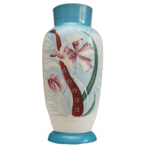 SECESYJNY RĘCZNIE MALOWANY EMALIĄ WAZON W KWIATY