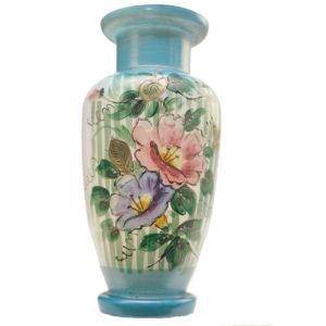 SECESYJNY RĘCZNIE MALOWANY EMALIĄ WAZON W KWIATY