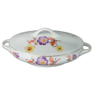 KPM WALDENBURG WAZA TERYNA KOLOROWE KWIATY OWALNA