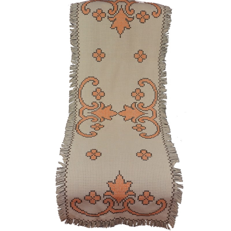 25259 KREMOWY OBRUS SERWETA POMARAŃCZOWO-BRĄZOWY HAFT KRZYŻYKOWY 135 X 55 CM.jpg