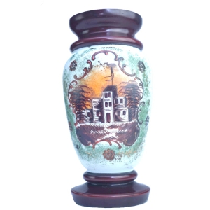 SECESJA RĘCZNIE MALOWANY WAZON Z ZAMKIEM BUDYNKIEM