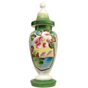 SECESJA AMFORA URNA WAZON Z POKRYWĄ RĘCZNIE MALOWANY PEJZAŻ I KWIAT