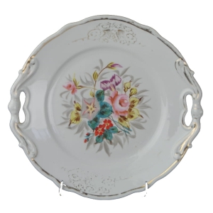 BIEDERMEIER RĘCZNIE MALOWANA PATERA Z USZAMI KWIATY