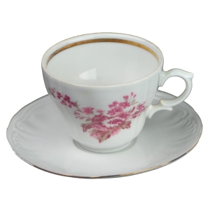 WUNSIEDEL ŁADNA FILIŻANKA W RÓŻOWE KWIATY ZE SPODKIEM