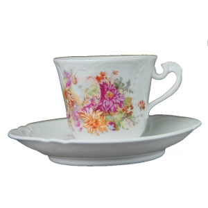 SECESJA UROCZA STARA FILIŻANKA ZE SPODKIEM W KWIATY