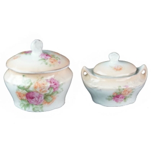 DWA SECESYJNE POJEMNICZKI PUZDERKA W RÓŻE NA TOALETKĘ