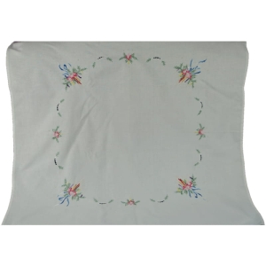 BOŻE NARODZENIE PŁÓCIENNY OBRUS Z BARWNYMI HAFTAMI I AŻURKAMI 78 X 77 CM