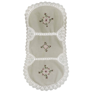 KORONKI SZYDEŁKOWE I HAFT WSTĄŻECZKOWY OWALNY OBRUS SERWETA 110 X 51 CM
