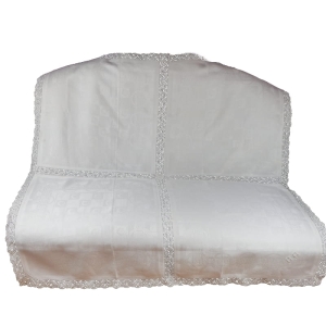 ADAMASZEK I BAWEŁNIANE KORONKI ŚLICZNY OBRUS Z MONOGRAMEM 128 X 122 CM