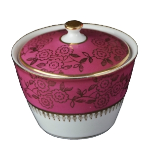 STARA ROLE CUKIERNICZKA Z RÓŻOWYM SZLACZKIEM ZE ZŁOTYMI KWIATAMI