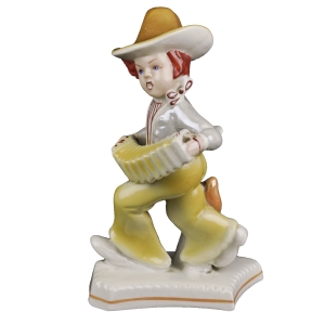 STEATYT KATOWICE Z. BUKSOWICZ FIGURA CHŁOPCA Z HARMONIĄ GRAJKA