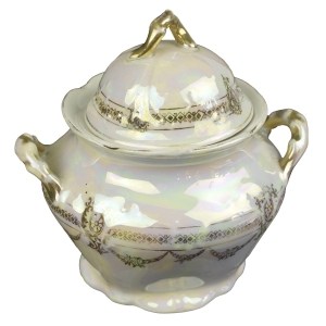 OPALIZOWANA I ZŁOCONA CUKIERNICZKA SECESYJNA ZŁOTE GIRLANDY