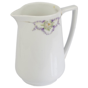 SLICZNY STARY MLECZNIK GIRLANDY FIOŁKÓW I HERBACIANA RÓŻA