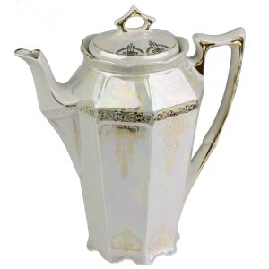 43050 SECESJA OPALIZOWANY DZBAN DO KAWY ZŁOTE ORNAMENTY ŚLĄSK (1).jpg