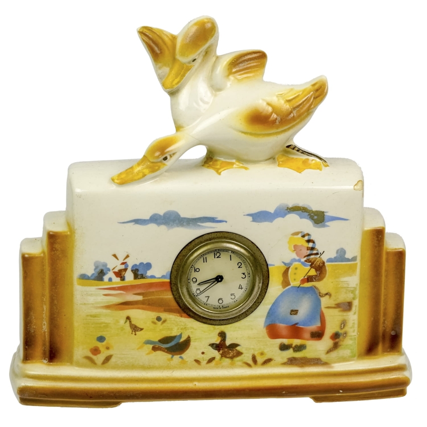 43538 CERAMICZNY FAJANSOWY ZEGAR KOMINKOWY Z KACZKAMI (1).jpg
