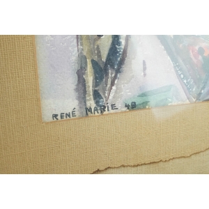 44561 RÉNE MARIE AKWARELA WIEŻA KOŚCIELNA 1949 ROK (4).jpg