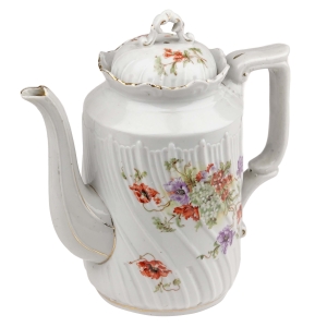 SECESJA CUDOWNY DZBANEK DO KAWY ANEMONY I HORTENSJE