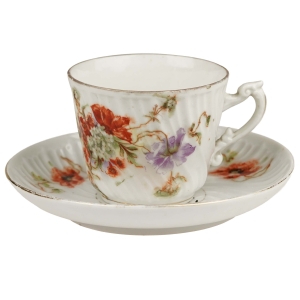 SECESJA CUDOWNA FILIŻANKA ZE SPODKIEM ANEMONY I HORTENSJE