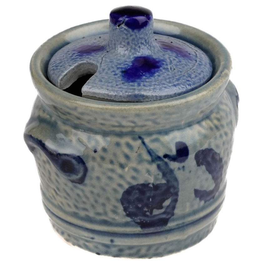 44662 MUSZTARDNICZKA MUSZTARDNICA POJEMNIK NA DŻEM CERAMIKA KOBALTEM MALOWANA (1).jpg