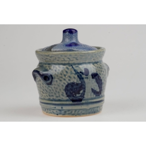 44662 MUSZTARDNICZKA MUSZTARDNICA POJEMNIK NA DŻEM CERAMIKA KOBALTEM MALOWANA (2).jpg