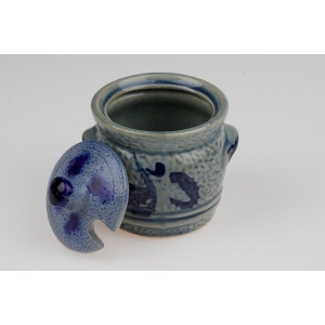 44662 MUSZTARDNICZKA MUSZTARDNICA POJEMNIK NA DŻEM CERAMIKA KOBALTEM MALOWANA (3).jpg