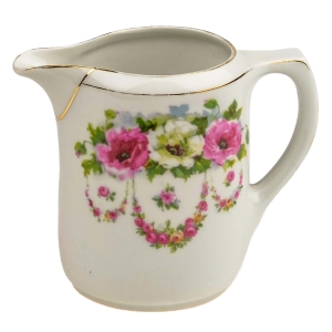 STARY ŚLICZNY MLECZNIK ART-DECO W ANEMONY I GIRLANDY RÓŻYCZEK