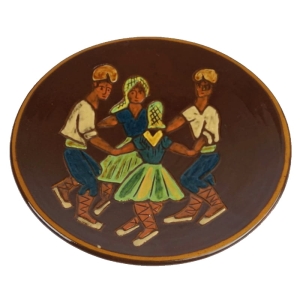35410 DUŻY CERAMICZNY GLINIANY TALERZ Z TANCERZAMI RĘCZNIE MALOWANY DEKORACJA ŚCIANY.jpg