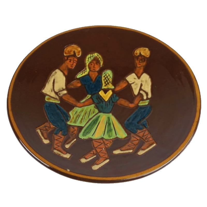 35410 DUŻY CERAMICZNY GLINIANY TALERZ Z TANCERZAMI RĘCZNIE MALOWANY DEKORACJA ŚCIANY.jpg