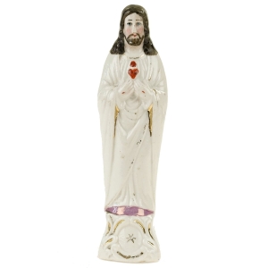STARA PORCELANOWA FIGURKA PANA JEZUSA Z GOREJĄCYM SERCEM