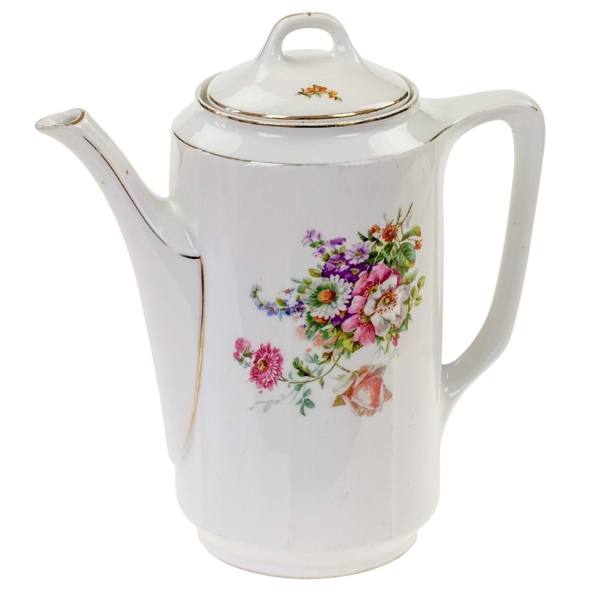 46038 KPM SILESIA SECESYJNY DZBANEK DO KAWY KOLOROWE KWIATY (1).jpg