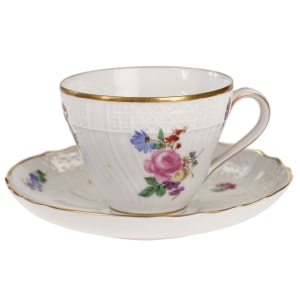 HUTSCHENREUTHER DRESDEN FILIŻANKA ZE SPODKIEM W KOLOROWE KWIATKI