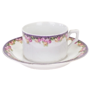 KOENIGSZELT ŚLICZNA FILIŻANKA ZE SPODKIEM Z RÓŻANĄ BORDIURĄ