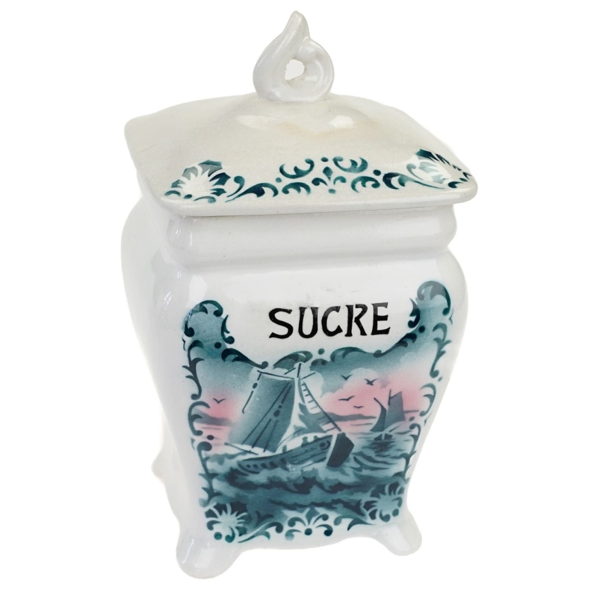 48761 FRANCJA FAJANSOWY KUCHENNY POJEMNIK NA CUKIER Z ŻAGLÓWKĄ (1).jpg