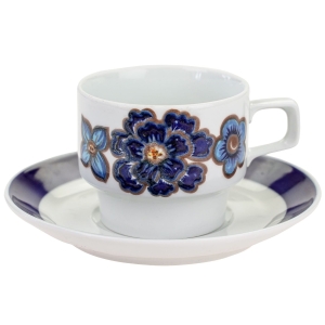 COLDITZ FILIŻANKA ZE SPODKIEM Z KOBALTOWĄ DEKORACJĄ LATA 70-TE