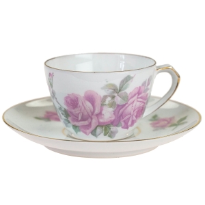 TIRSCHENREUTH RÓŻANA FILIŻANKA ZE SPODKIEM