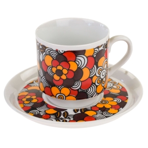 DUBI FILIŻANKA ZE SPODKIEM Z DEKORACJĄ TYPU POWER-FLOWER DESIGN Z LAT 70-TYCH