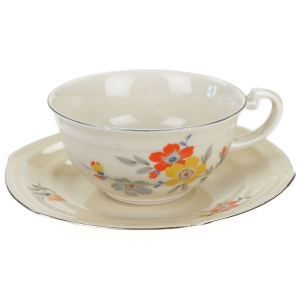 BRACIA BENEDIKT CZESKIE ART-DECO FILIŻANKA ZE SPODKIEM W KWIATKI