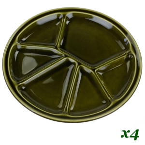 50910 FRANCJA GIEN KOMPLET CZTERECH DZIELONYCH TALERZY NA FOUNDE RACLETTE (1).jpg