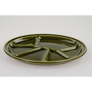 50910 FRANCJA GIEN KOMPLET CZTERECH DZIELONYCH TALERZY NA FOUNDE RACLETTE (2).JPG