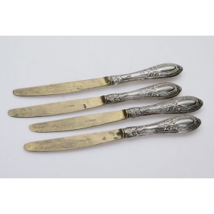 51649 ART NOUVEAU KOMPLET 4 NOŻY DO PRZEKĄSEK TRZONEK SREBRO 800 (5).JPG