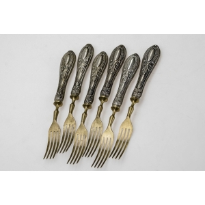 51650 ART NOUVEAU KOMPLET 6 WIDELCÓW DO PRZEKĄSEK TRZONEK SREBRO 800 (6).JPG