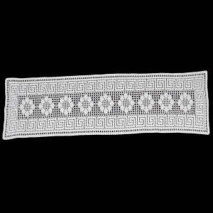 SZYDEŁKO BIAŁY BIEŻNIK LAUFER GRECKI WZÓR I KWIATY 134 X 42 CM