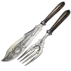 NIEMCY SZTUĆCE SERWINGOWE ZESTAW DO RYB TRZONKI SREBRO PRÓBA 800