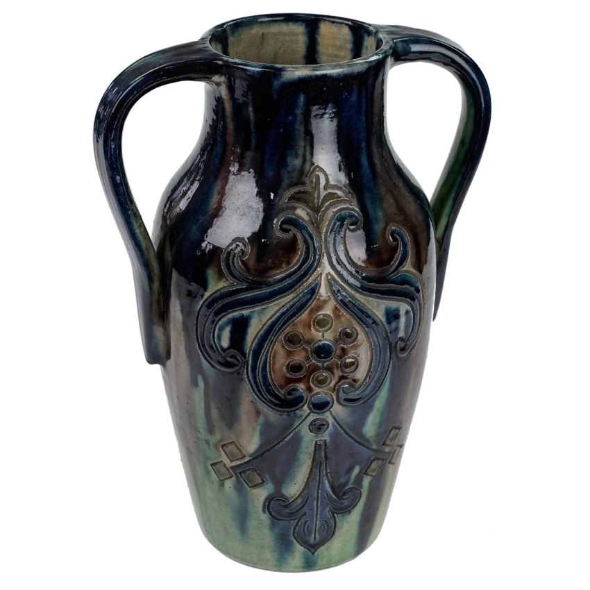 52510 TORHOUT BELGIA ARTS &amp; CRAFTS ART-NOUVEAU PIĘKNY BARWNY WAZON Z USZAMI (1).jpg