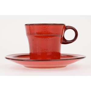 46985 CZERWONA CERAMICZNA FILIŻANKA ZE SPODKIEM LATA 70-TE (2).jpg