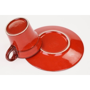46985 CZERWONA CERAMICZNA FILIŻANKA ZE SPODKIEM LATA 70-TE (5).jpg