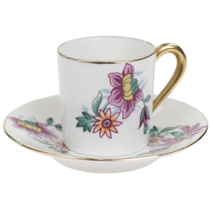 LIMOGES RĘCZNIE MALOWANA FILIŻANKA DO MOKKI ZE SPODKIEM