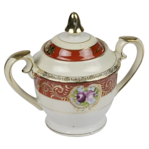 MAŁA RĘCZNIE MALOWANA CUKIERNICZKA Z RÓŻANYM MEDALIONEM